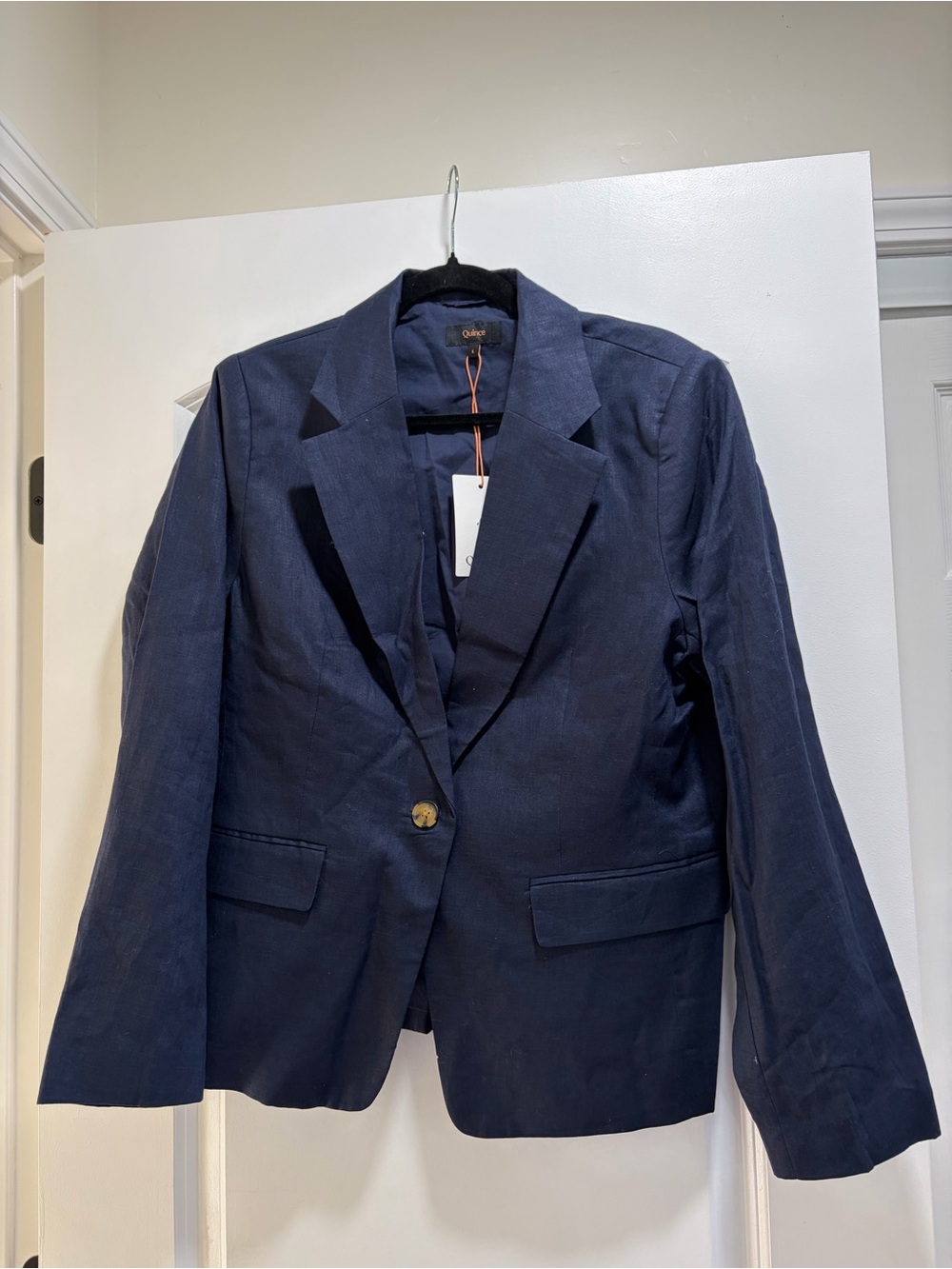 NWT Quince 100% European Linen Structured Blazer Deep Navy Blue Size L